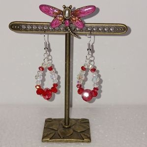 New, Hand-made Crystal Earrings Red & clear crystals, SS ear wires